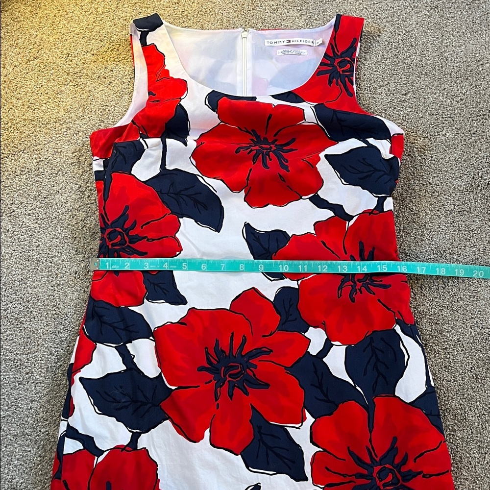 Vintage Tommy Hilfiger Ultra Bold Red Blue Floral Cotton Shift sz4 Made in Oman - Picture 4 of 9